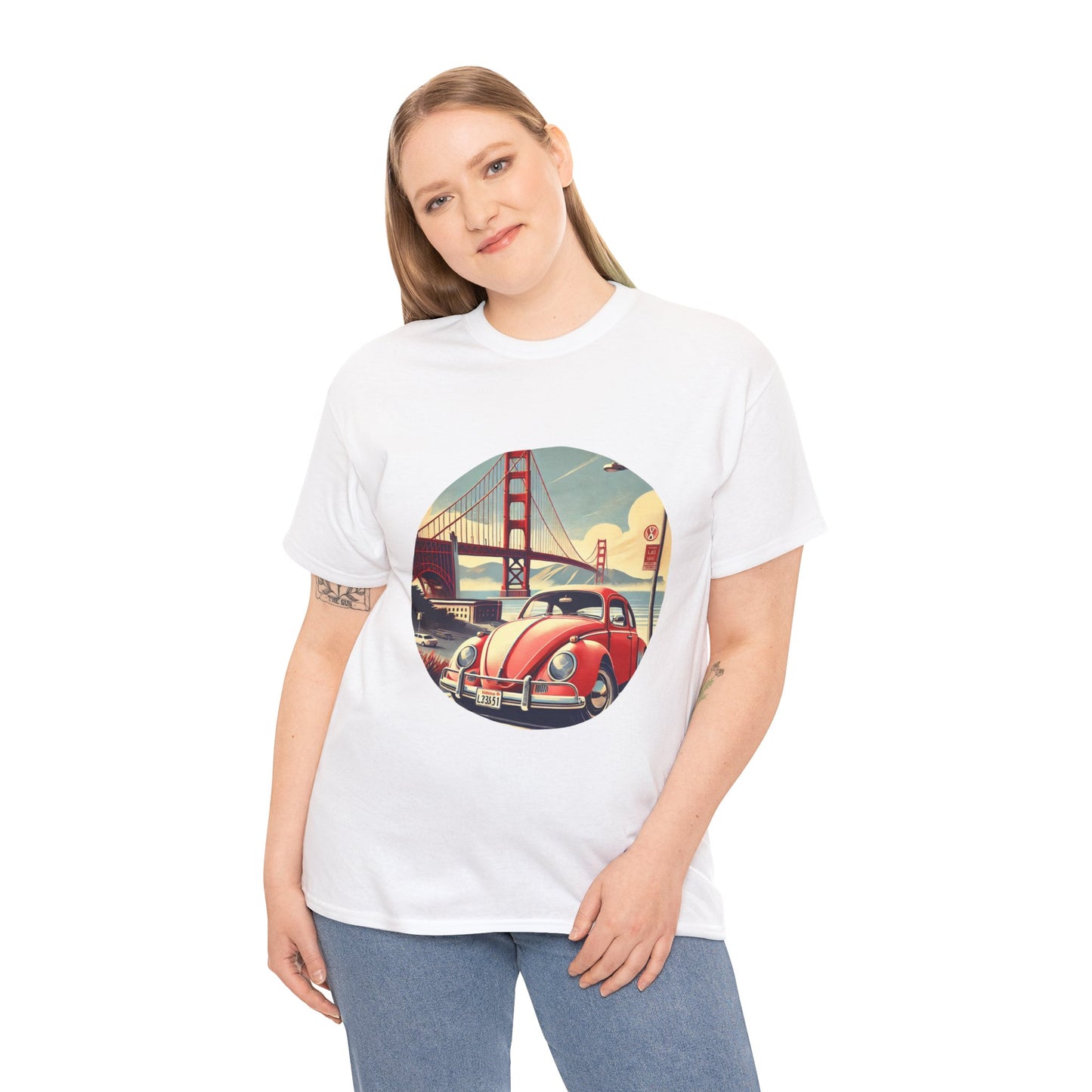 Golden Gate Cruiser VW T-Shirt, Retro San Francisco Vintage Car Design, Retro Car Vibes Unisex Heavy Cotton Tee, Graphic Tee, Vintage T-Shirt, Casual Wear, Gift for Car Lovers
