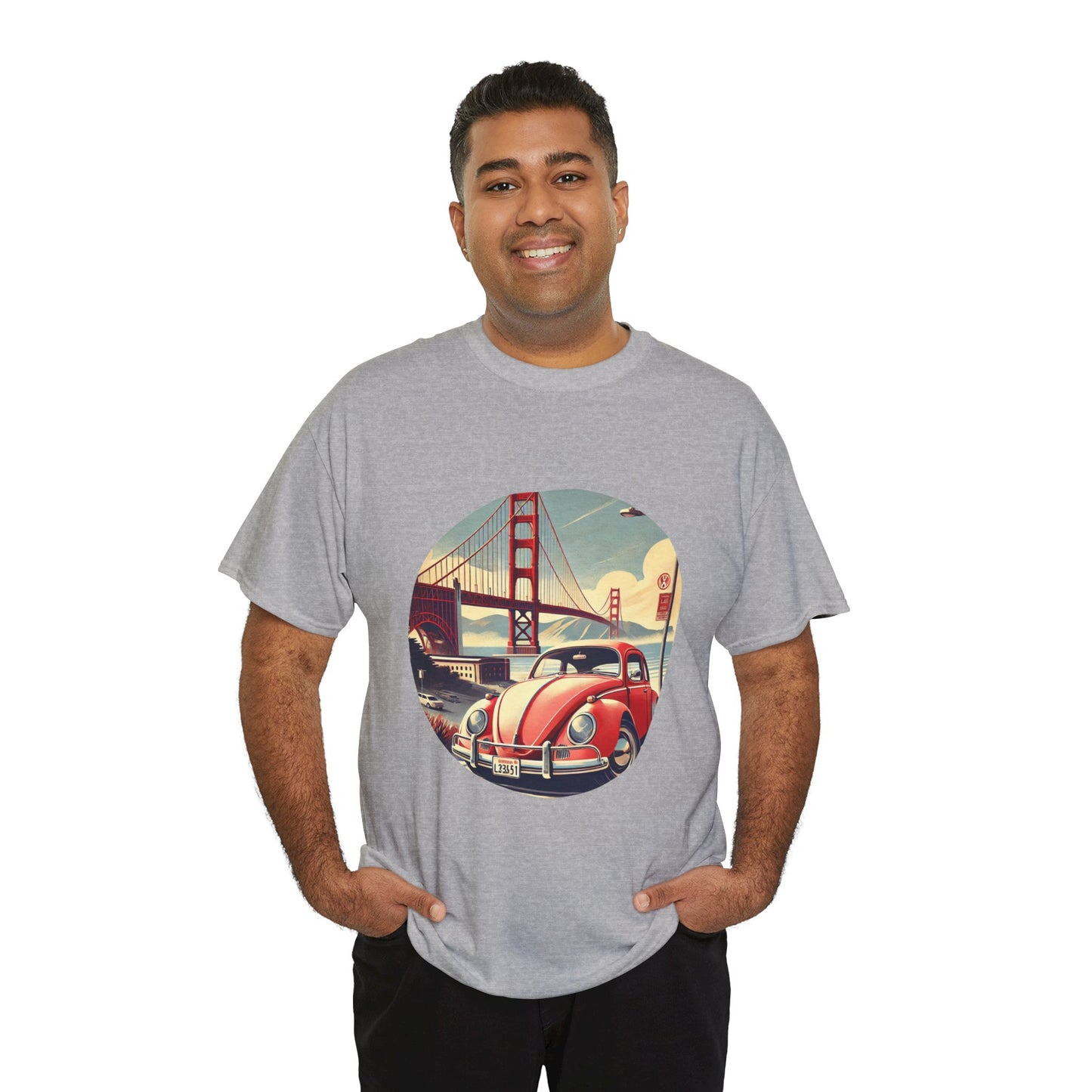 Golden Gate Cruiser VW T-Shirt, Retro San Francisco Vintage Car Design, Retro Car Vibes Unisex Heavy Cotton Tee, Graphic Tee, Vintage T-Shirt, Casual Wear, Gift for Car Lovers