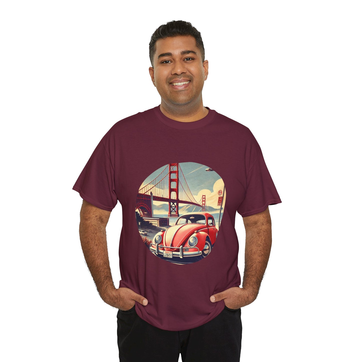 Golden Gate Cruiser VW T-Shirt, Retro San Francisco Vintage Car Design, Retro Car Vibes Unisex Heavy Cotton Tee, Graphic Tee, Vintage T-Shirt, Casual Wear, Gift for Car Lovers