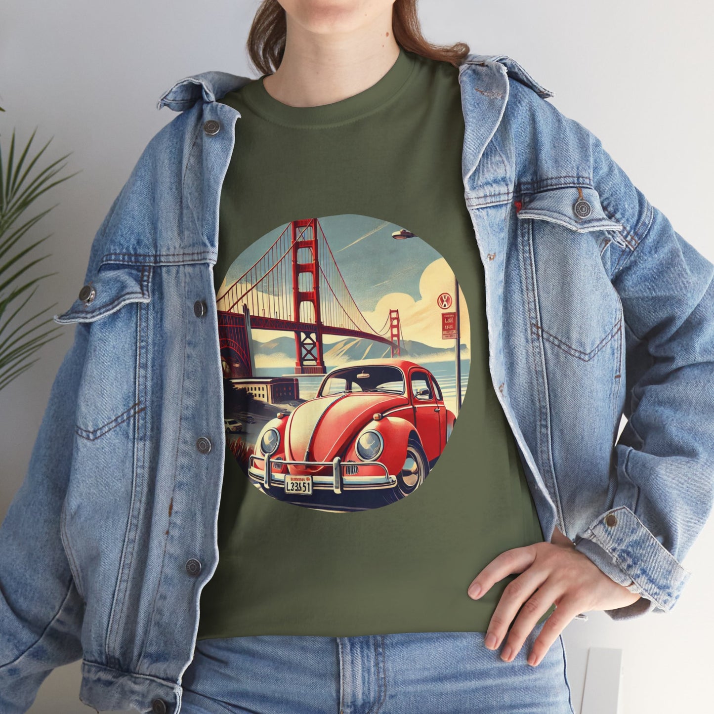 Golden Gate Cruiser VW T-Shirt, Retro San Francisco Vintage Car Design, Retro Car Vibes Unisex Heavy Cotton Tee, Graphic Tee, Vintage T-Shirt, Casual Wear, Gift for Car Lovers