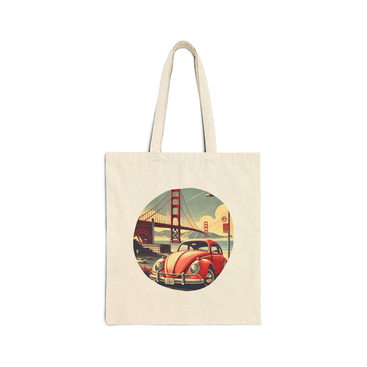 Golden Gate Cruiser VW Tote Bag, Retro San Francisco Adventure Gear, Vintage Car Tote Bag, Eco-Friendly Shopping Bag, Beach Bag, Gift for Him/Her, Retro Style Canvas Bag