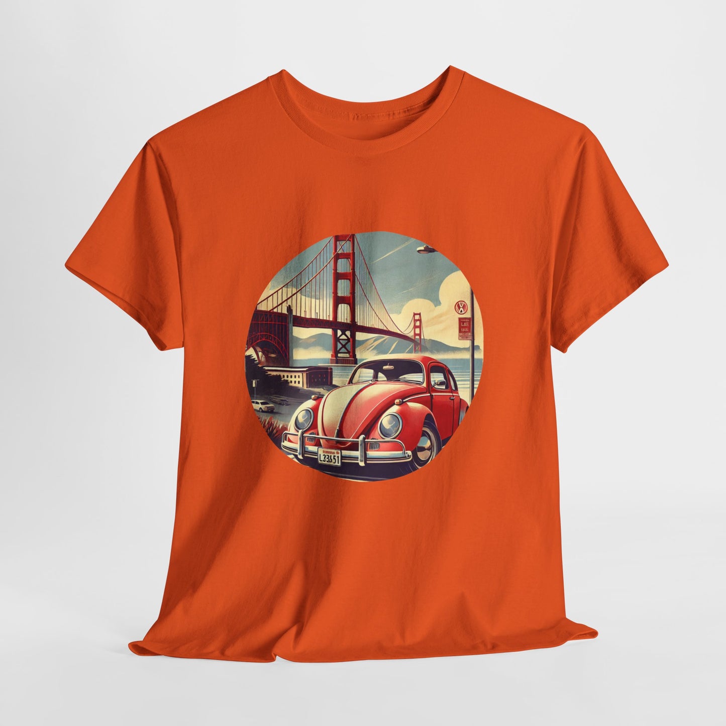 Golden Gate Cruiser VW T-Shirt, Retro San Francisco Vintage Car Design, Retro Car Vibes Unisex Heavy Cotton Tee, Graphic Tee, Vintage T-Shirt, Casual Wear, Gift for Car Lovers