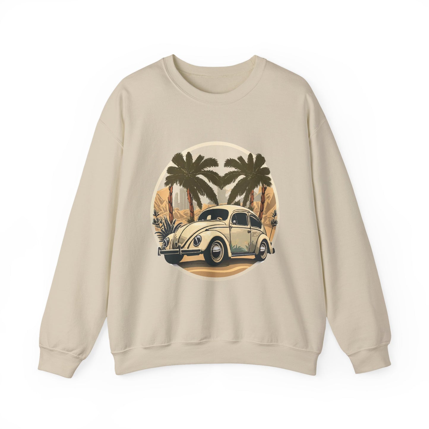 “Desert Palms Drive” Vintage VW Sweatshirt, Retro California Cruiser Design, Vintage Car Crewneck Sweatshirt, Retro Sweatshirt, Unisex Sweatshirt, Palm Tree Graphic, Casual Wear for Road Trips