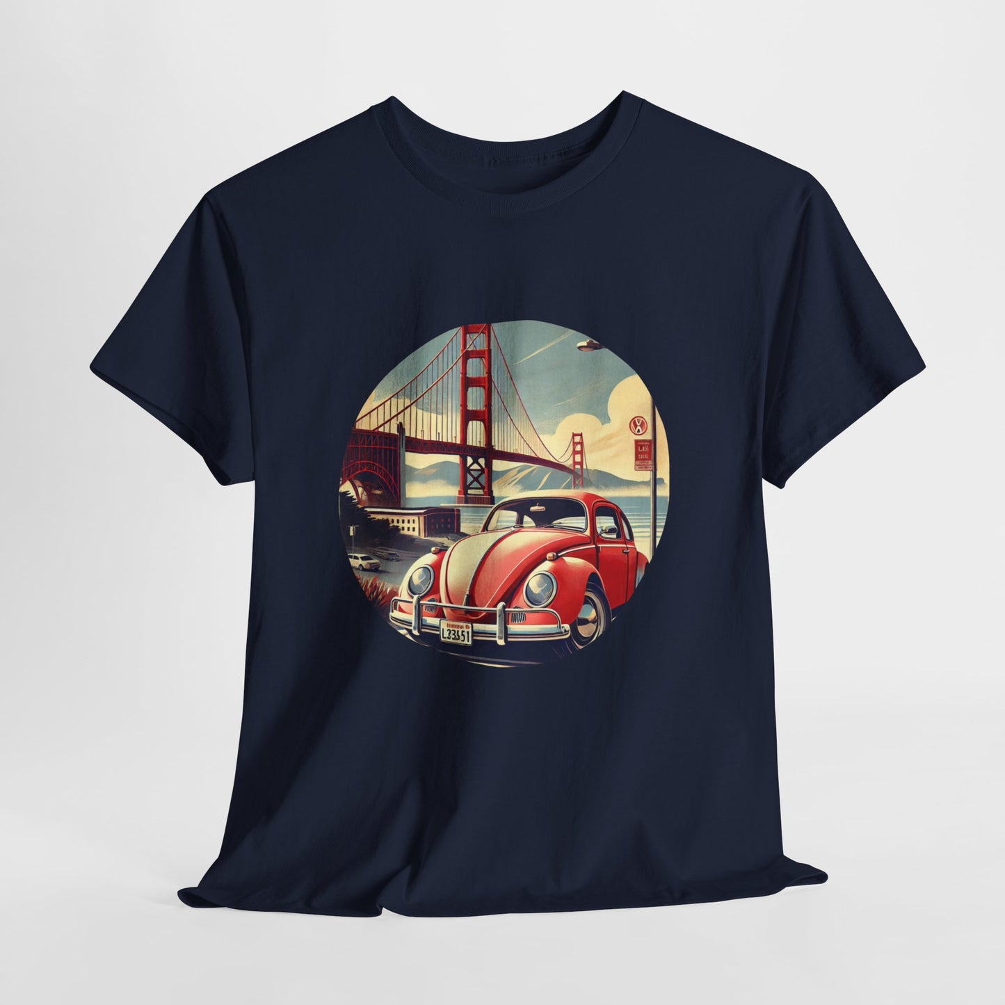 Golden Gate Cruiser VW T-Shirt, Retro San Francisco Vintage Car Design, Retro Car Vibes Unisex Heavy Cotton Tee, Graphic Tee, Vintage T-Shirt, Casual Wear, Gift for Car Lovers