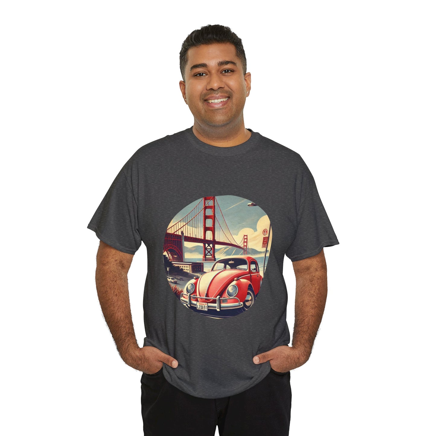 Golden Gate Cruiser VW T-Shirt, Retro San Francisco Vintage Car Design, Retro Car Vibes Unisex Heavy Cotton Tee, Graphic Tee, Vintage T-Shirt, Casual Wear, Gift for Car Lovers