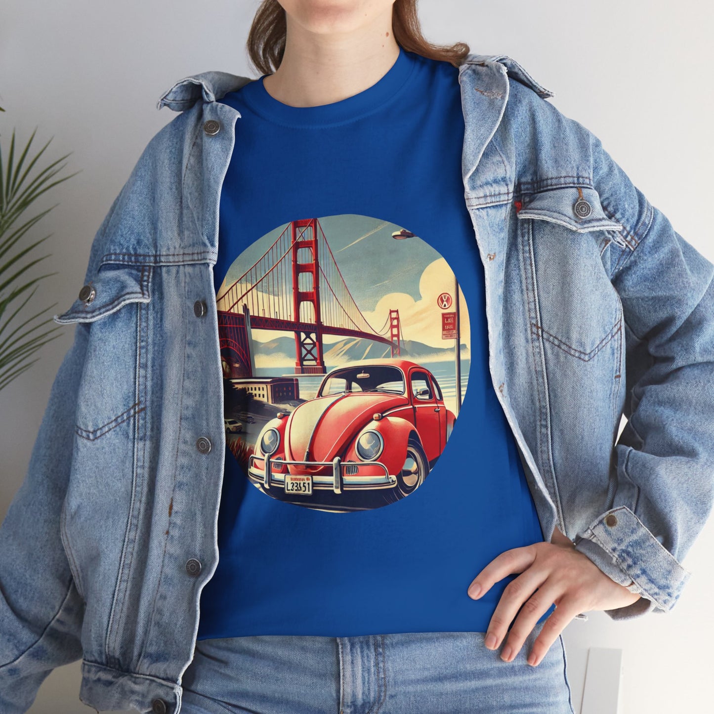Golden Gate Cruiser VW T-Shirt, Retro San Francisco Vintage Car Design, Retro Car Vibes Unisex Heavy Cotton Tee, Graphic Tee, Vintage T-Shirt, Casual Wear, Gift for Car Lovers