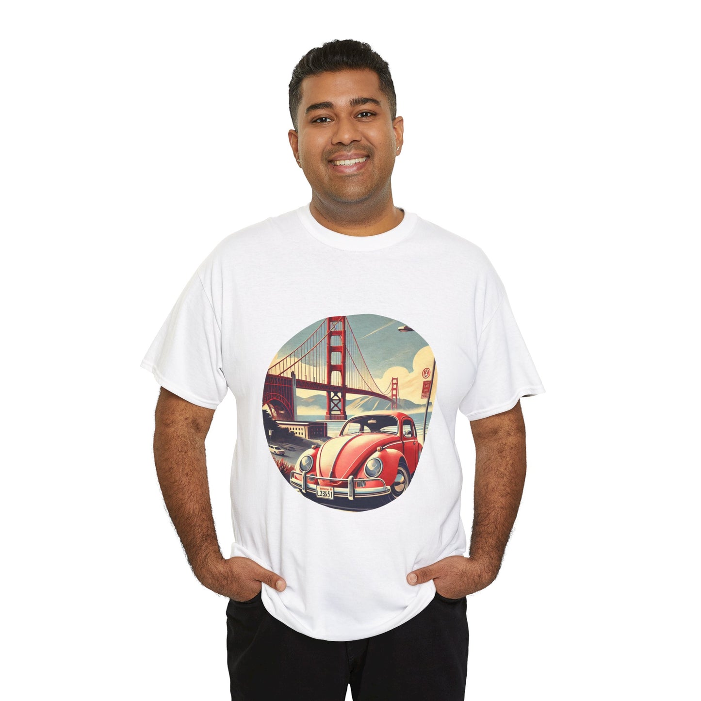 Golden Gate Cruiser VW T-Shirt, Retro San Francisco Vintage Car Design, Retro Car Vibes Unisex Heavy Cotton Tee, Graphic Tee, Vintage T-Shirt, Casual Wear, Gift for Car Lovers
