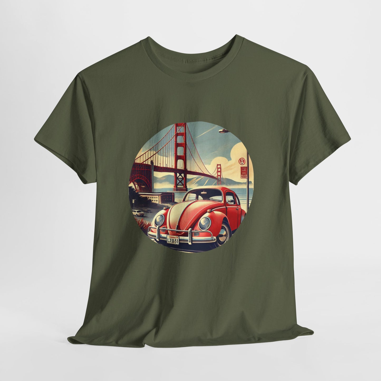 Golden Gate Cruiser VW T-Shirt, Retro San Francisco Vintage Car Design, Retro Car Vibes Unisex Heavy Cotton Tee, Graphic Tee, Vintage T-Shirt, Casual Wear, Gift for Car Lovers