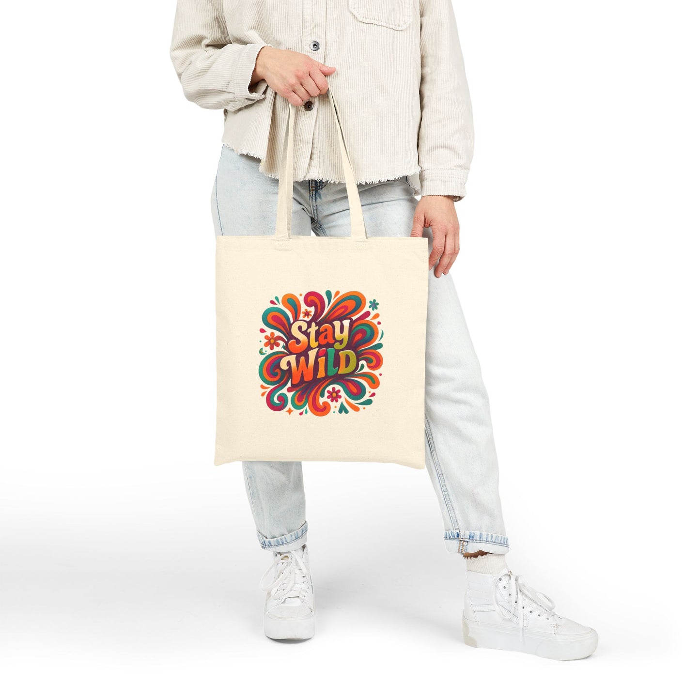 Stay Wild Retro Tote Bag Cotton Canvas Tote Bag