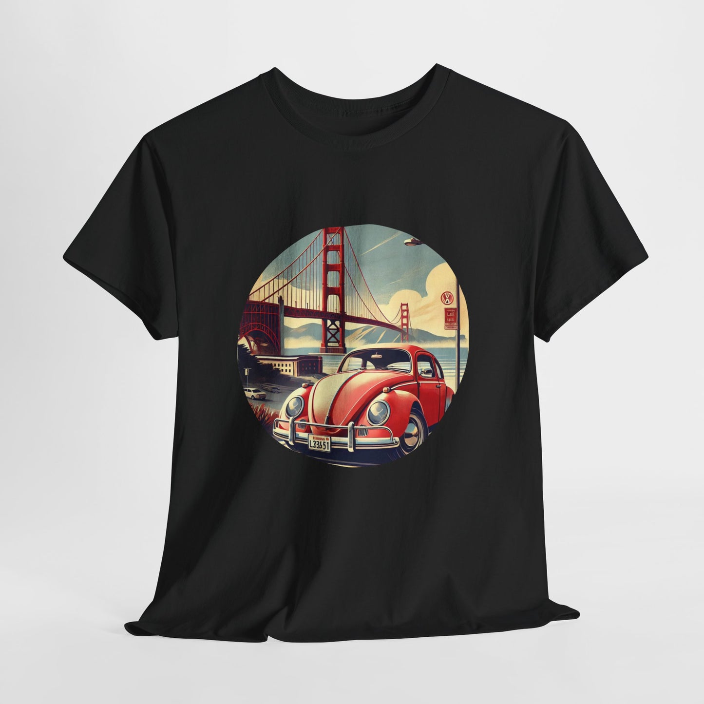 Golden Gate Cruiser VW T-Shirt, Retro San Francisco Vintage Car Design, Retro Car Vibes Unisex Heavy Cotton Tee, Graphic Tee, Vintage T-Shirt, Casual Wear, Gift for Car Lovers
