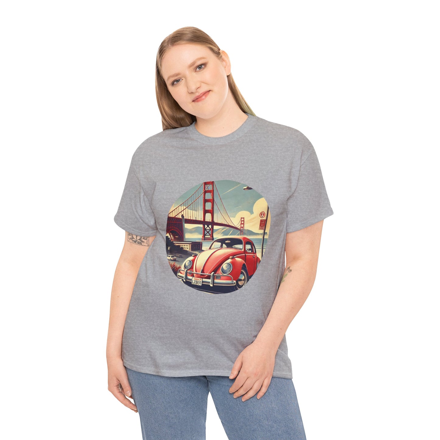 Golden Gate Cruiser VW T-Shirt, Retro San Francisco Vintage Car Design, Retro Car Vibes Unisex Heavy Cotton Tee, Graphic Tee, Vintage T-Shirt, Casual Wear, Gift for Car Lovers