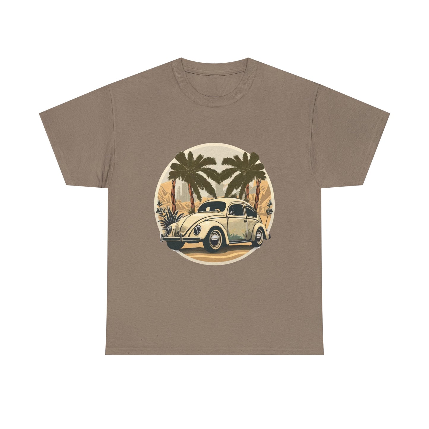“Desert Palms Drive” Vintage VW T-shirt, Retro California Cruiser Design, Retro Car Art, Unisex Heavy Cotton Tee
