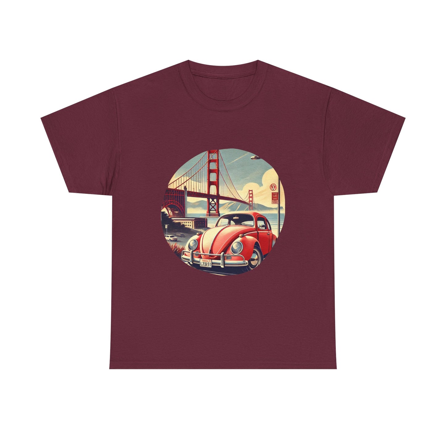Golden Gate Cruiser VW T-Shirt, Retro San Francisco Vintage Car Design, Retro Car Vibes Unisex Heavy Cotton Tee, Graphic Tee, Vintage T-Shirt, Casual Wear, Gift for Car Lovers