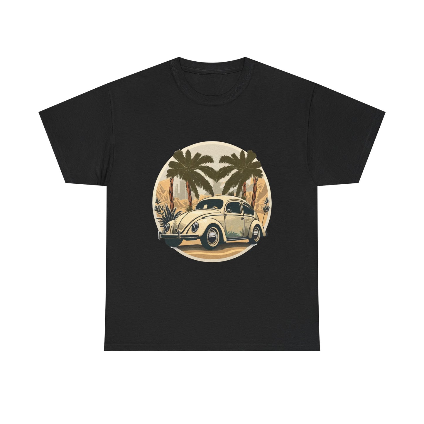 “Desert Palms Drive” Vintage VW T-shirt, Retro California Cruiser Design, Retro Car Art, Unisex Heavy Cotton Tee