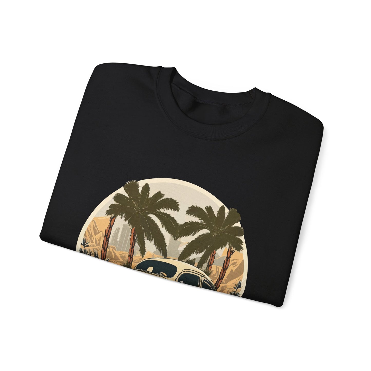 “Desert Palms Drive” Vintage VW Sweatshirt, Retro California Cruiser Design, Vintage Car Crewneck Sweatshirt, Retro Sweatshirt, Unisex Sweatshirt, Palm Tree Graphic, Casual Wear for Road Trips