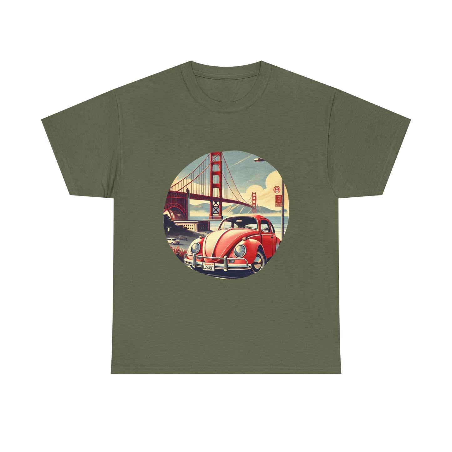 Golden Gate Cruiser VW T-Shirt, Retro San Francisco Vintage Car Design, Retro Car Vibes Unisex Heavy Cotton Tee, Graphic Tee, Vintage T-Shirt, Casual Wear, Gift for Car Lovers