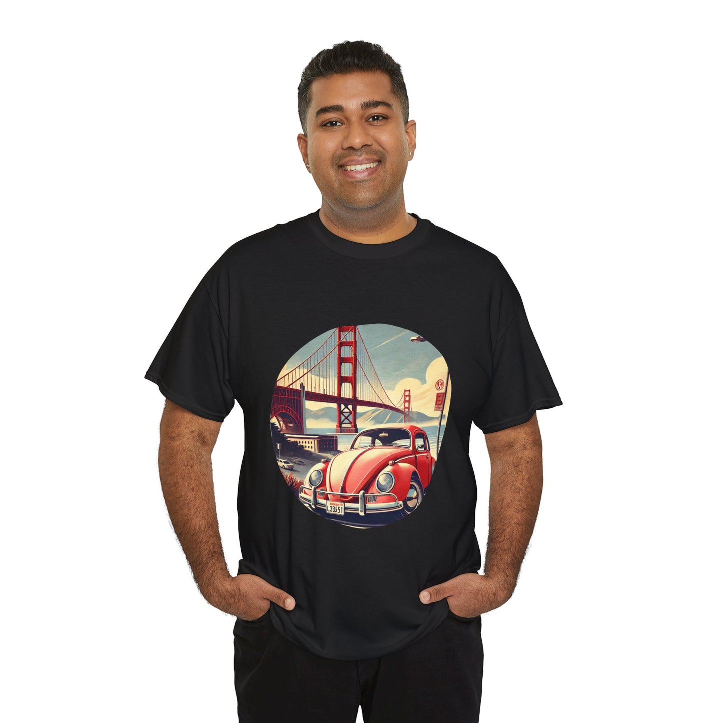 Golden Gate Cruiser VW T-Shirt, Retro San Francisco Vintage Car Design, Retro Car Vibes Unisex Heavy Cotton Tee, Graphic Tee, Vintage T-Shirt, Casual Wear, Gift for Car Lovers