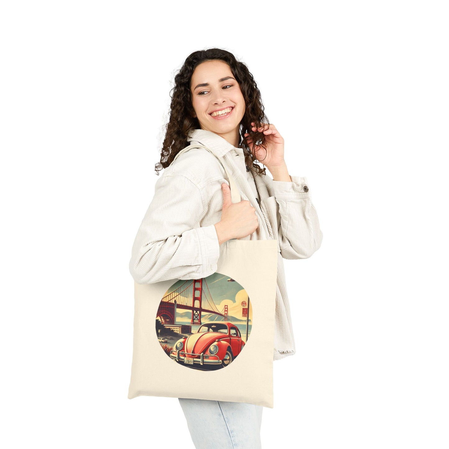 Golden Gate Cruiser VW Tote Bag, Retro San Francisco Adventure Gear, Vintage Car Tote Bag, Eco-Friendly Shopping Bag, Beach Bag, Gift for Him/Her, Retro Style Canvas Bag