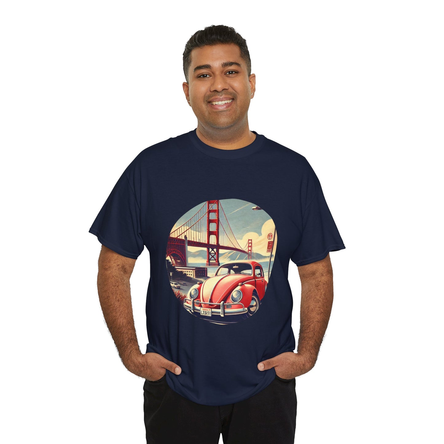 Golden Gate Cruiser VW T-Shirt, Retro San Francisco Vintage Car Design, Retro Car Vibes Unisex Heavy Cotton Tee, Graphic Tee, Vintage T-Shirt, Casual Wear, Gift for Car Lovers