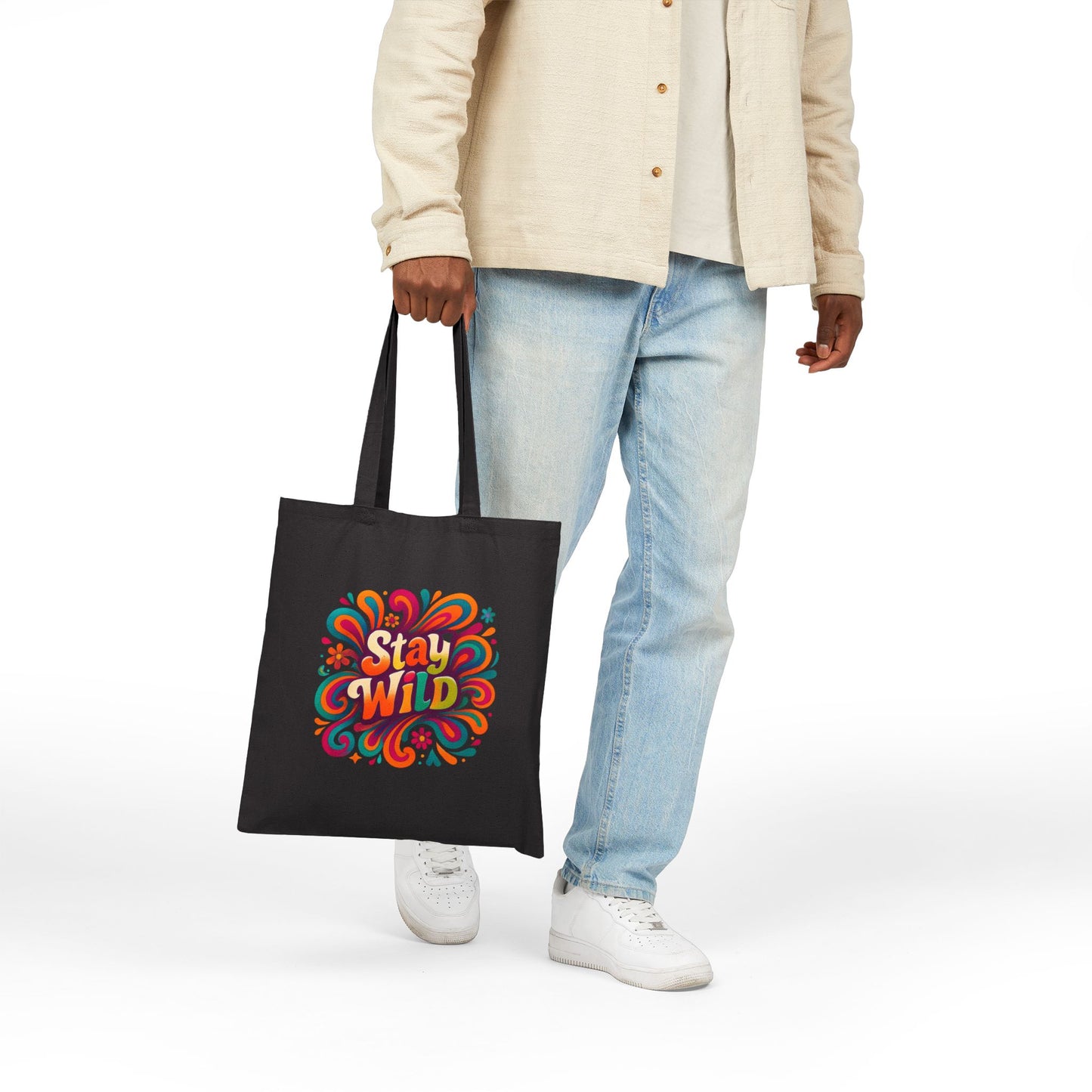 Stay Wild Retro Tote Bag Cotton Canvas Tote Bag