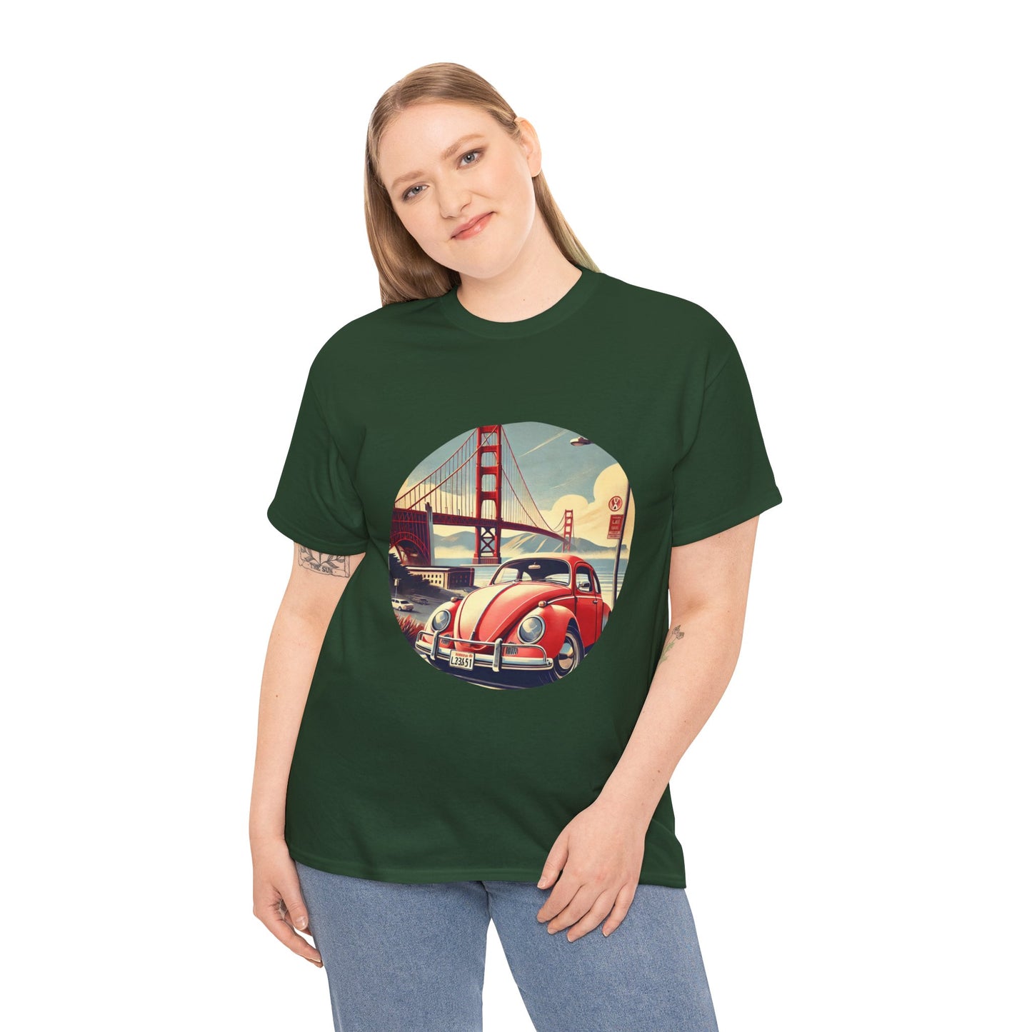 Golden Gate Cruiser VW T-Shirt, Retro San Francisco Vintage Car Design, Retro Car Vibes Unisex Heavy Cotton Tee, Graphic Tee, Vintage T-Shirt, Casual Wear, Gift for Car Lovers