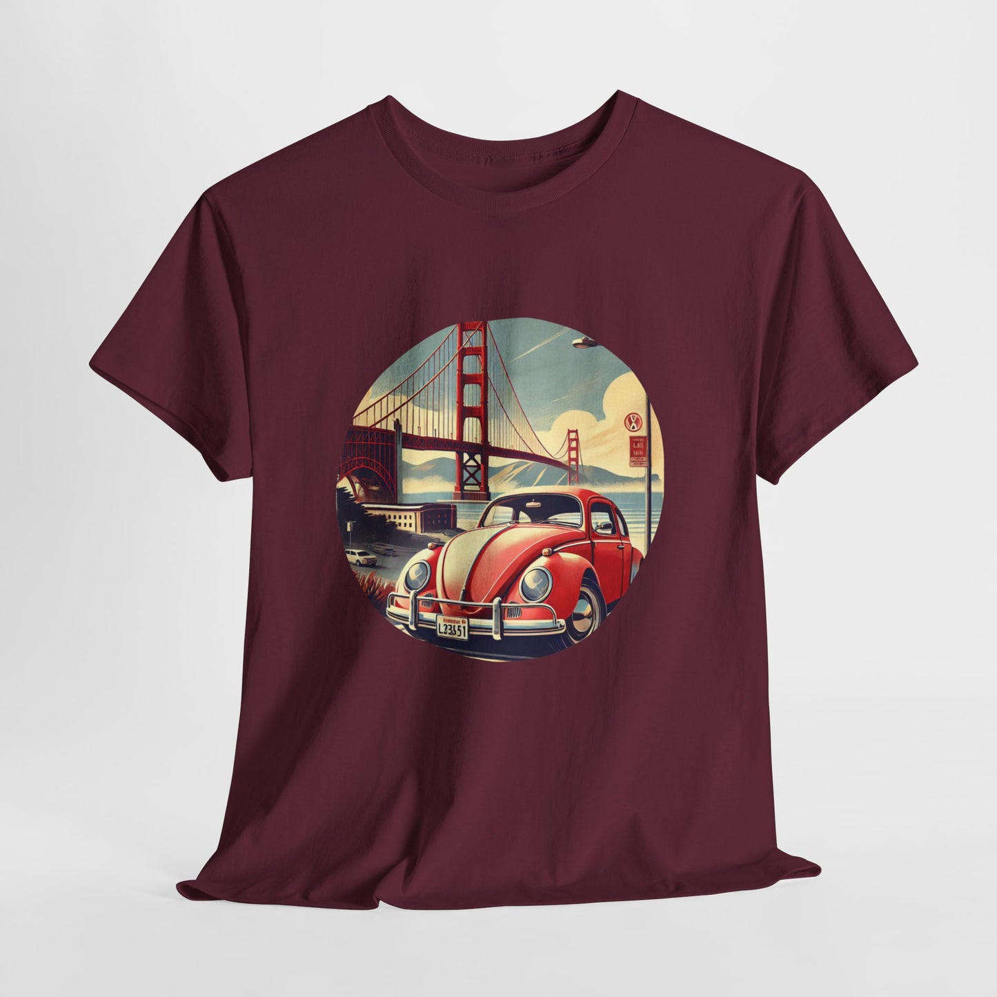 Golden Gate Cruiser VW T-Shirt, Retro San Francisco Vintage Car Design, Retro Car Vibes Unisex Heavy Cotton Tee, Graphic Tee, Vintage T-Shirt, Casual Wear, Gift for Car Lovers
