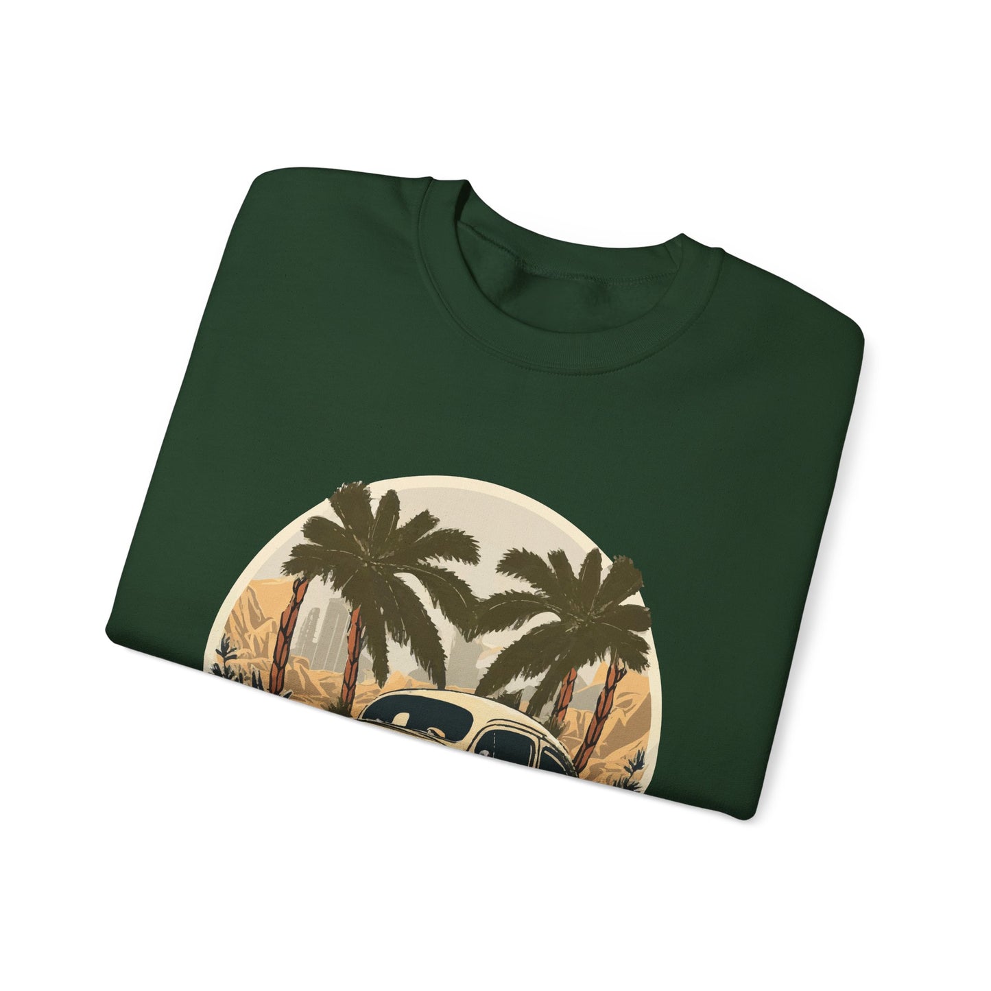 “Desert Palms Drive” Vintage VW Sweatshirt, Retro California Cruiser Design, Vintage Car Crewneck Sweatshirt, Retro Sweatshirt, Unisex Sweatshirt, Palm Tree Graphic, Casual Wear for Road Trips