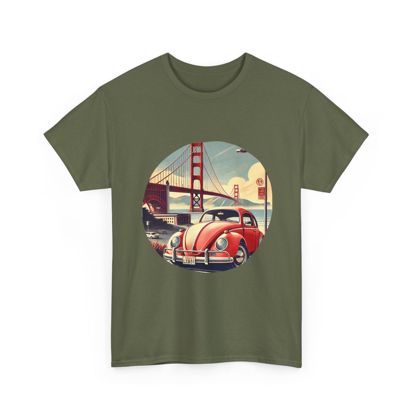 Golden Gate Cruiser VW T-Shirt, Retro San Francisco Vintage Car Design, Retro Car Vibes Unisex Heavy Cotton Tee, Graphic Tee, Vintage T-Shirt, Casual Wear, Gift for Car Lovers