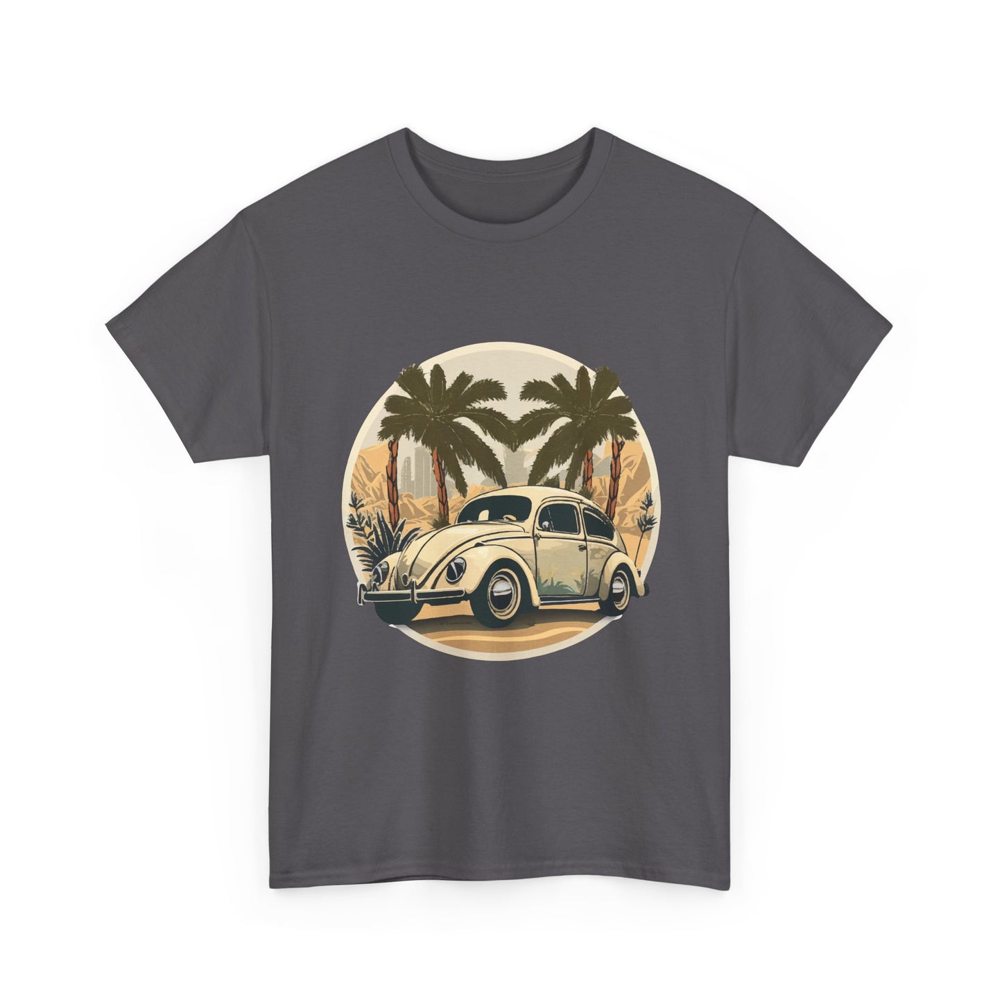 “Desert Palms Drive” Vintage VW T-shirt, Retro California Cruiser Design, Retro Car Art, Unisex Heavy Cotton Tee