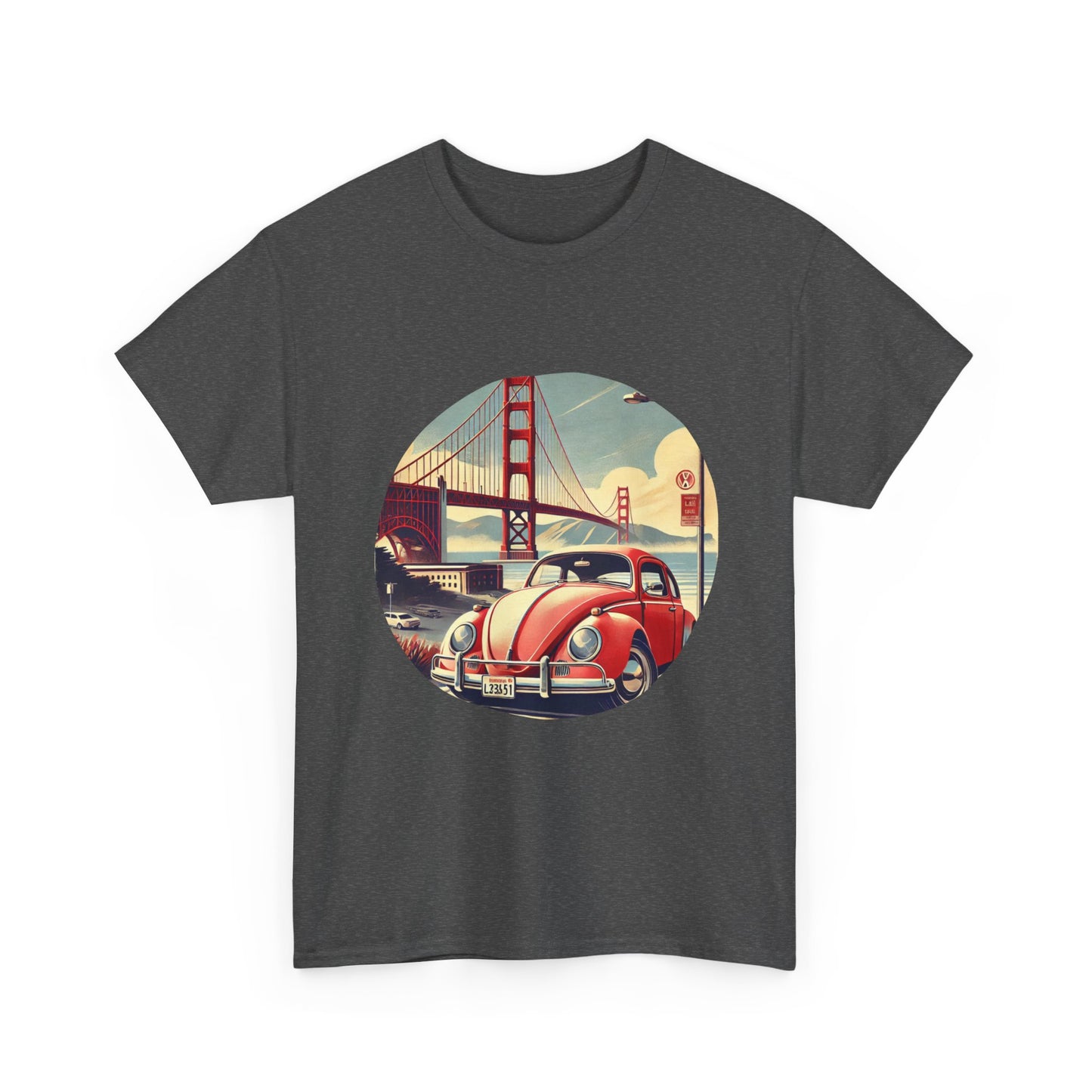 Golden Gate Cruiser VW T-Shirt, Retro San Francisco Vintage Car Design, Retro Car Vibes Unisex Heavy Cotton Tee, Graphic Tee, Vintage T-Shirt, Casual Wear, Gift for Car Lovers