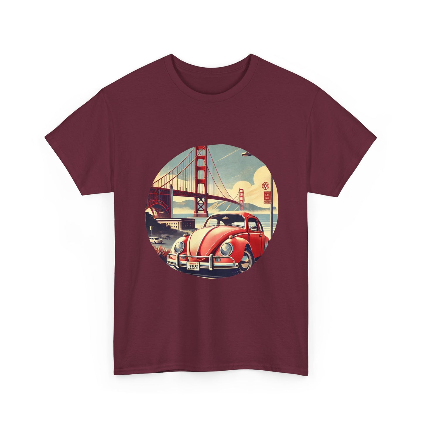 Golden Gate Cruiser VW T-Shirt, Retro San Francisco Vintage Car Design, Retro Car Vibes Unisex Heavy Cotton Tee, Graphic Tee, Vintage T-Shirt, Casual Wear, Gift for Car Lovers