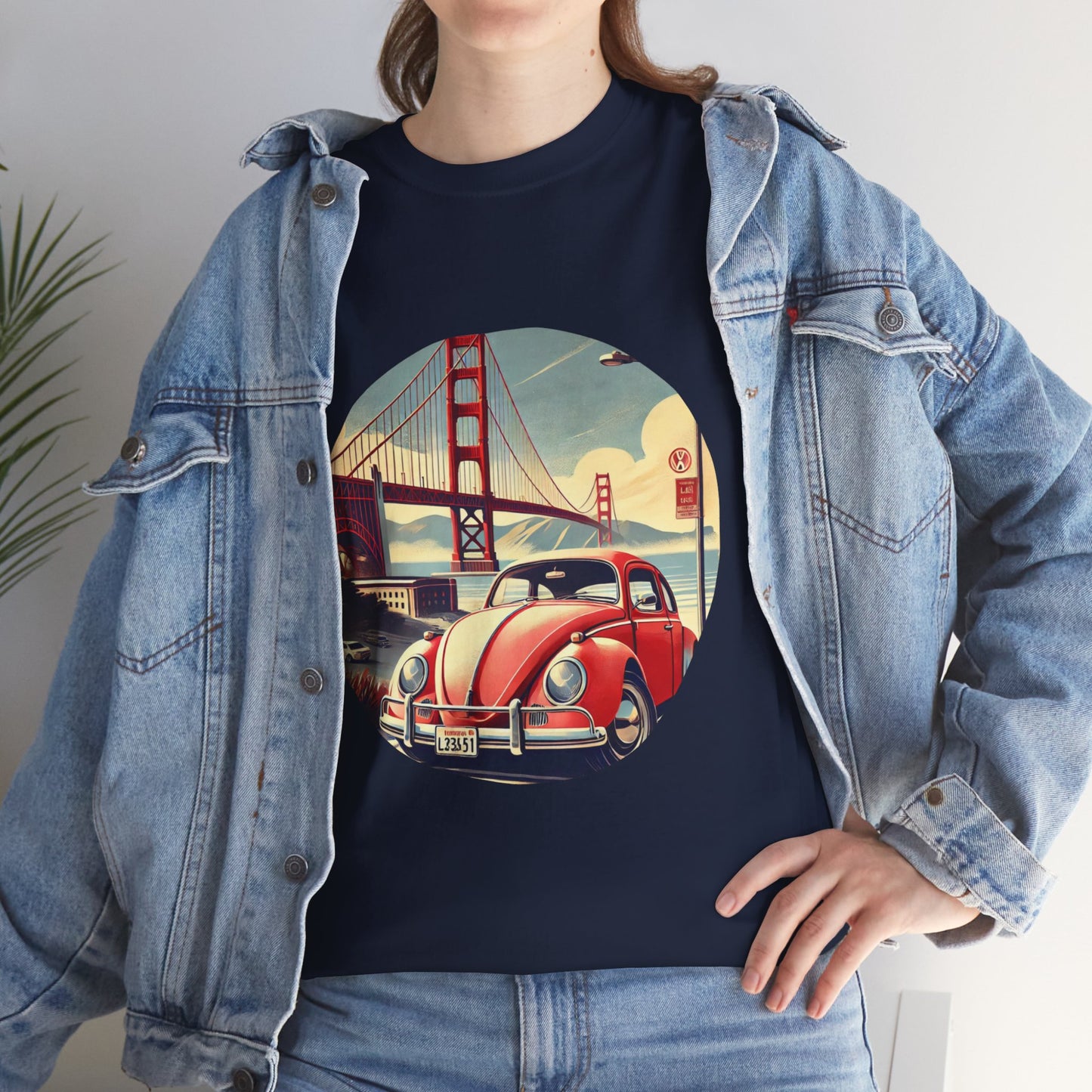 Golden Gate Cruiser VW T-Shirt, Retro San Francisco Vintage Car Design, Retro Car Vibes Unisex Heavy Cotton Tee, Graphic Tee, Vintage T-Shirt, Casual Wear, Gift for Car Lovers