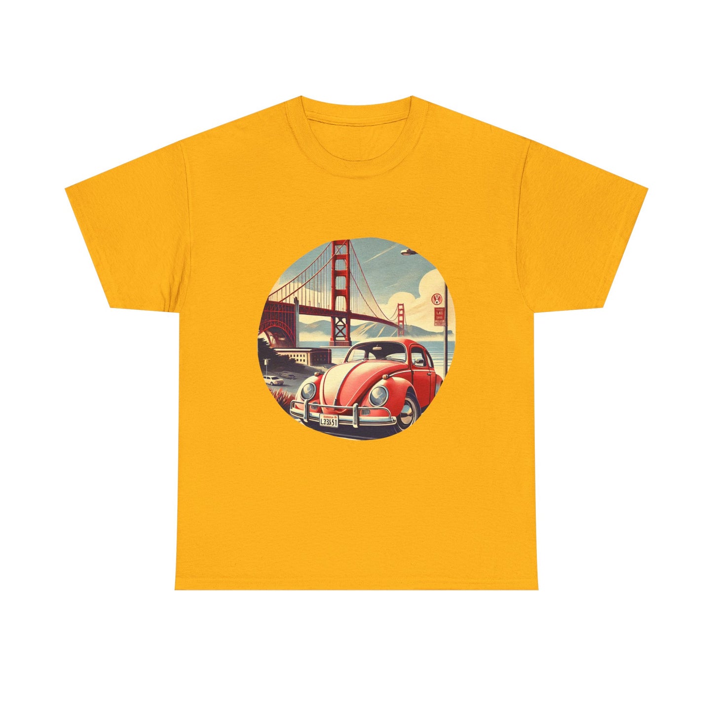 Golden Gate Cruiser VW T-Shirt, Retro San Francisco Vintage Car Design, Retro Car Vibes Unisex Heavy Cotton Tee, Graphic Tee, Vintage T-Shirt, Casual Wear, Gift for Car Lovers