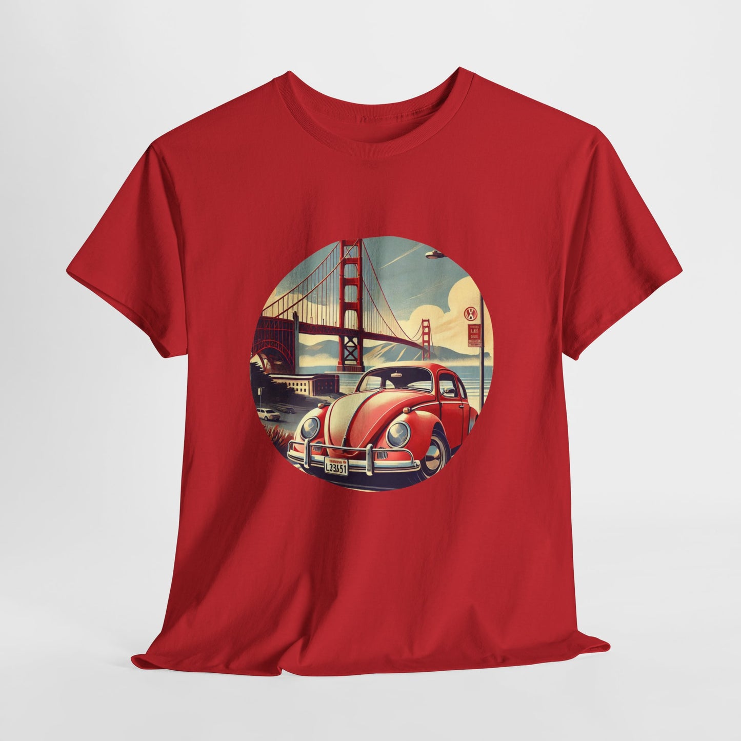 Golden Gate Cruiser VW T-Shirt, Retro San Francisco Vintage Car Design, Retro Car Vibes Unisex Heavy Cotton Tee, Graphic Tee, Vintage T-Shirt, Casual Wear, Gift for Car Lovers