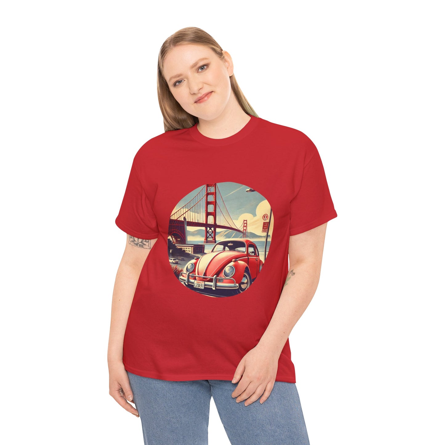 Golden Gate Cruiser VW T-Shirt, Retro San Francisco Vintage Car Design, Retro Car Vibes Unisex Heavy Cotton Tee, Graphic Tee, Vintage T-Shirt, Casual Wear, Gift for Car Lovers
