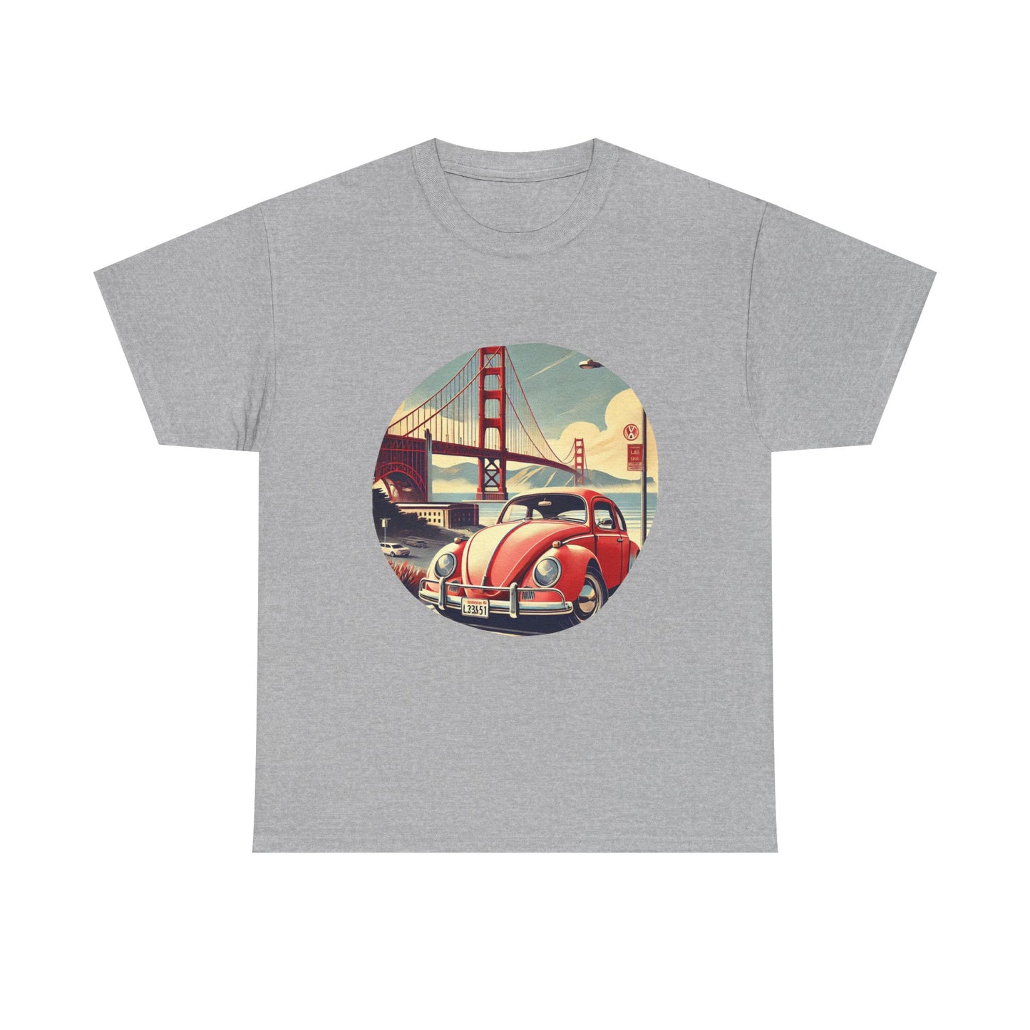 Golden Gate Cruiser VW T-Shirt, Retro San Francisco Vintage Car Design, Retro Car Vibes Unisex Heavy Cotton Tee, Graphic Tee, Vintage T-Shirt, Casual Wear, Gift for Car Lovers