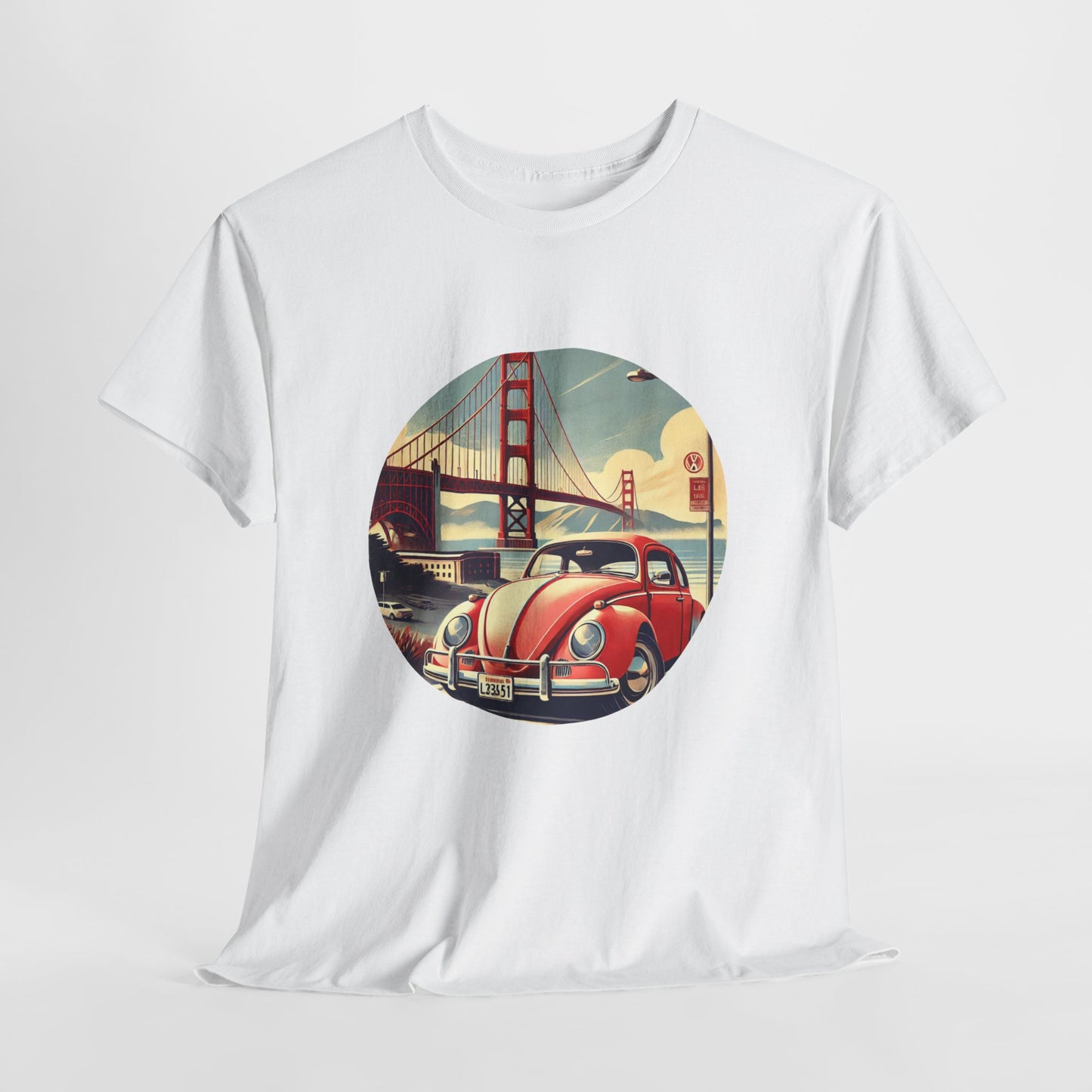 Golden Gate Cruiser VW T-Shirt, Retro San Francisco Vintage Car Design, Retro Car Vibes Unisex Heavy Cotton Tee, Graphic Tee, Vintage T-Shirt, Casual Wear, Gift for Car Lovers
