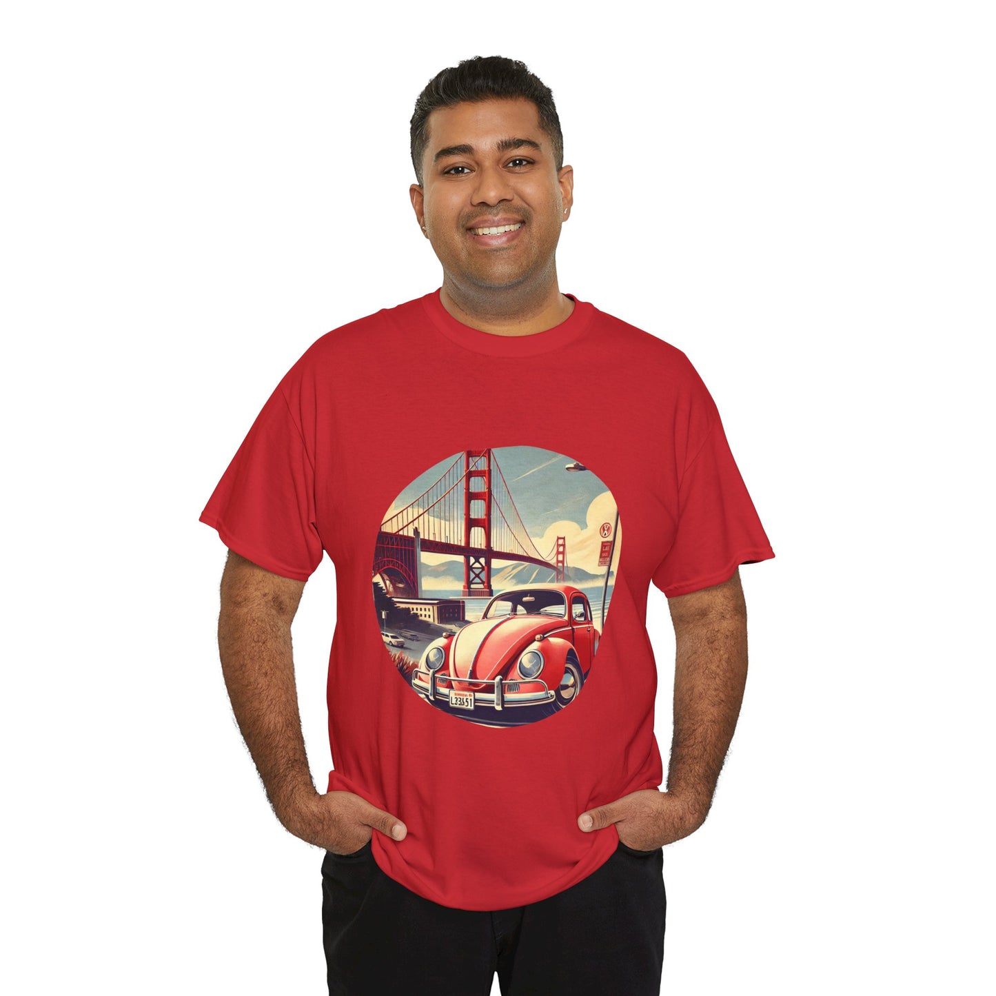 Golden Gate Cruiser VW T-Shirt, Retro San Francisco Vintage Car Design, Retro Car Vibes Unisex Heavy Cotton Tee, Graphic Tee, Vintage T-Shirt, Casual Wear, Gift for Car Lovers