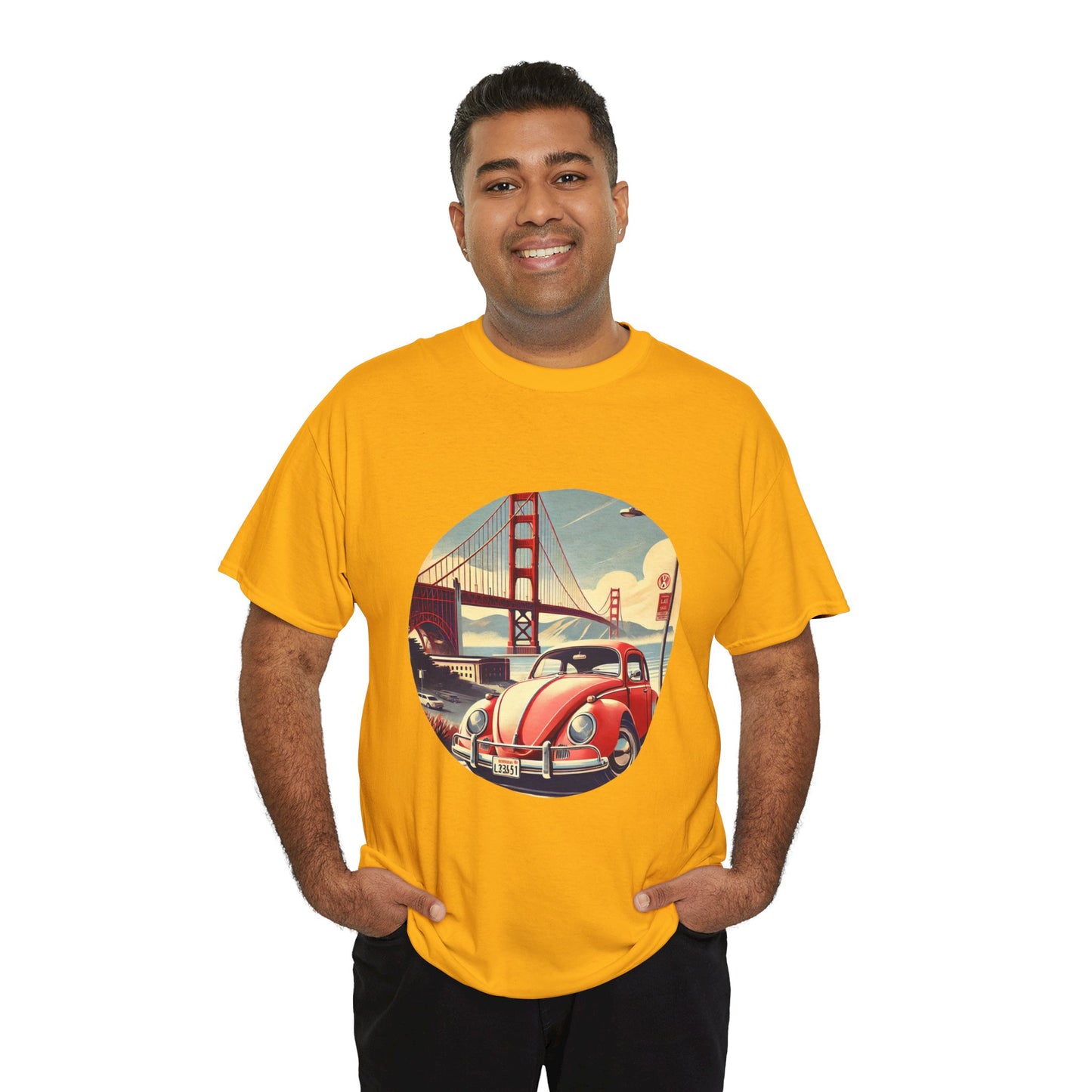 Golden Gate Cruiser VW T-Shirt, Retro San Francisco Vintage Car Design, Retro Car Vibes Unisex Heavy Cotton Tee, Graphic Tee, Vintage T-Shirt, Casual Wear, Gift for Car Lovers