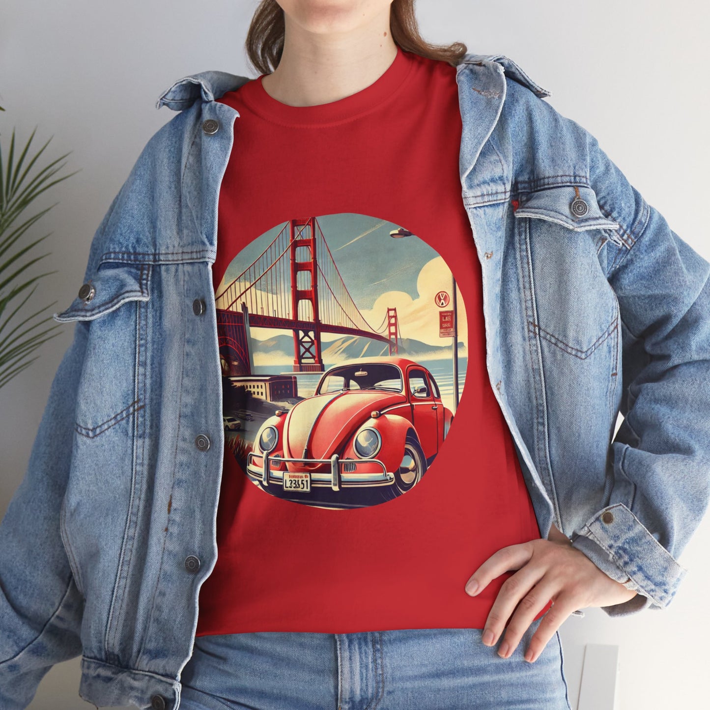 Golden Gate Cruiser VW T-Shirt, Retro San Francisco Vintage Car Design, Retro Car Vibes Unisex Heavy Cotton Tee, Graphic Tee, Vintage T-Shirt, Casual Wear, Gift for Car Lovers