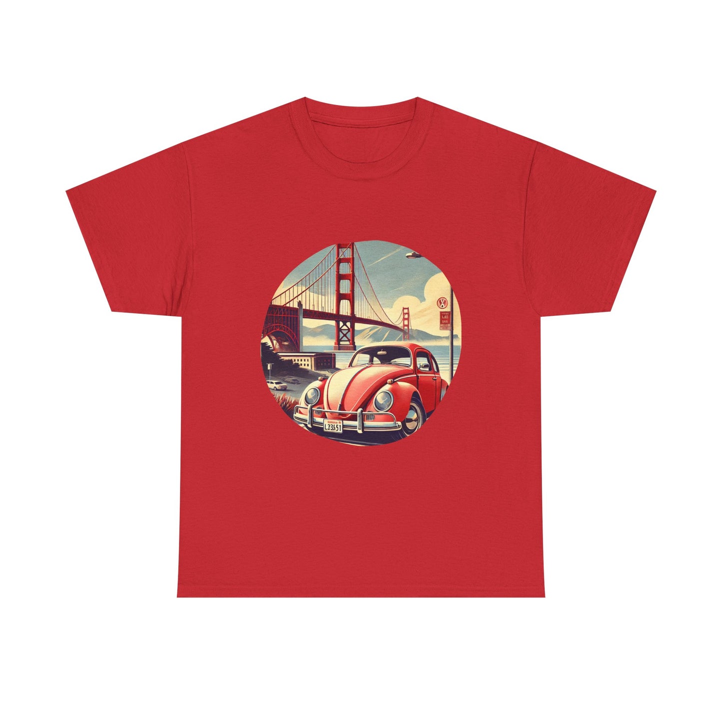 Golden Gate Cruiser VW T-Shirt, Retro San Francisco Vintage Car Design, Retro Car Vibes Unisex Heavy Cotton Tee, Graphic Tee, Vintage T-Shirt, Casual Wear, Gift for Car Lovers