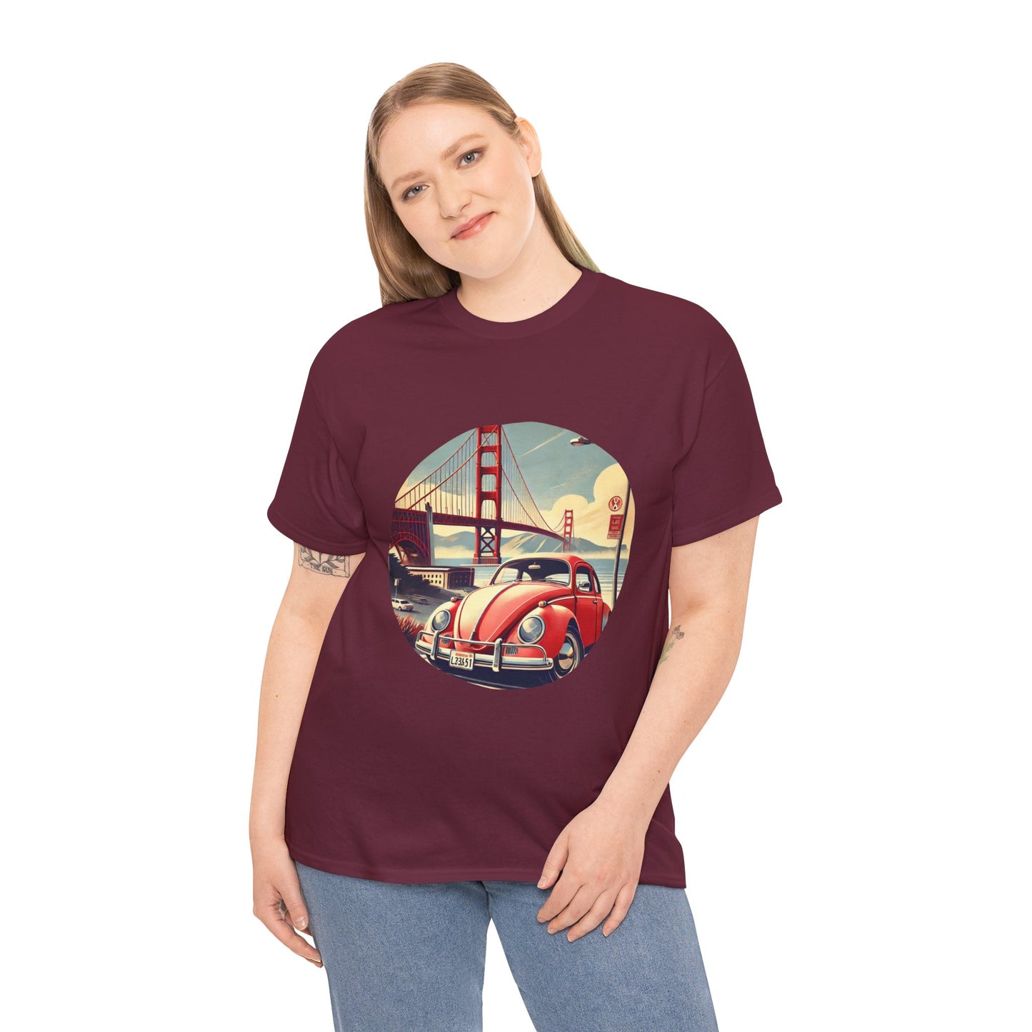 Golden Gate Cruiser VW T-Shirt, Retro San Francisco Vintage Car Design, Retro Car Vibes Unisex Heavy Cotton Tee, Graphic Tee, Vintage T-Shirt, Casual Wear, Gift for Car Lovers