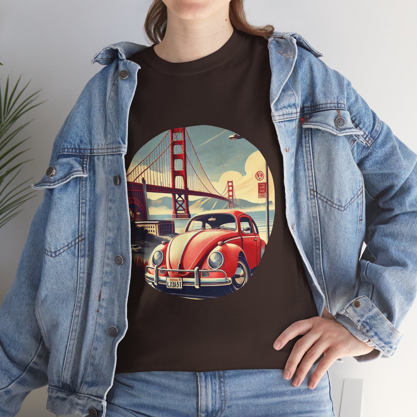Golden Gate Cruiser VW T-Shirt, Retro San Francisco Vintage Car Design, Retro Car Vibes Unisex Heavy Cotton Tee, Graphic Tee, Vintage T-Shirt, Casual Wear, Gift for Car Lovers