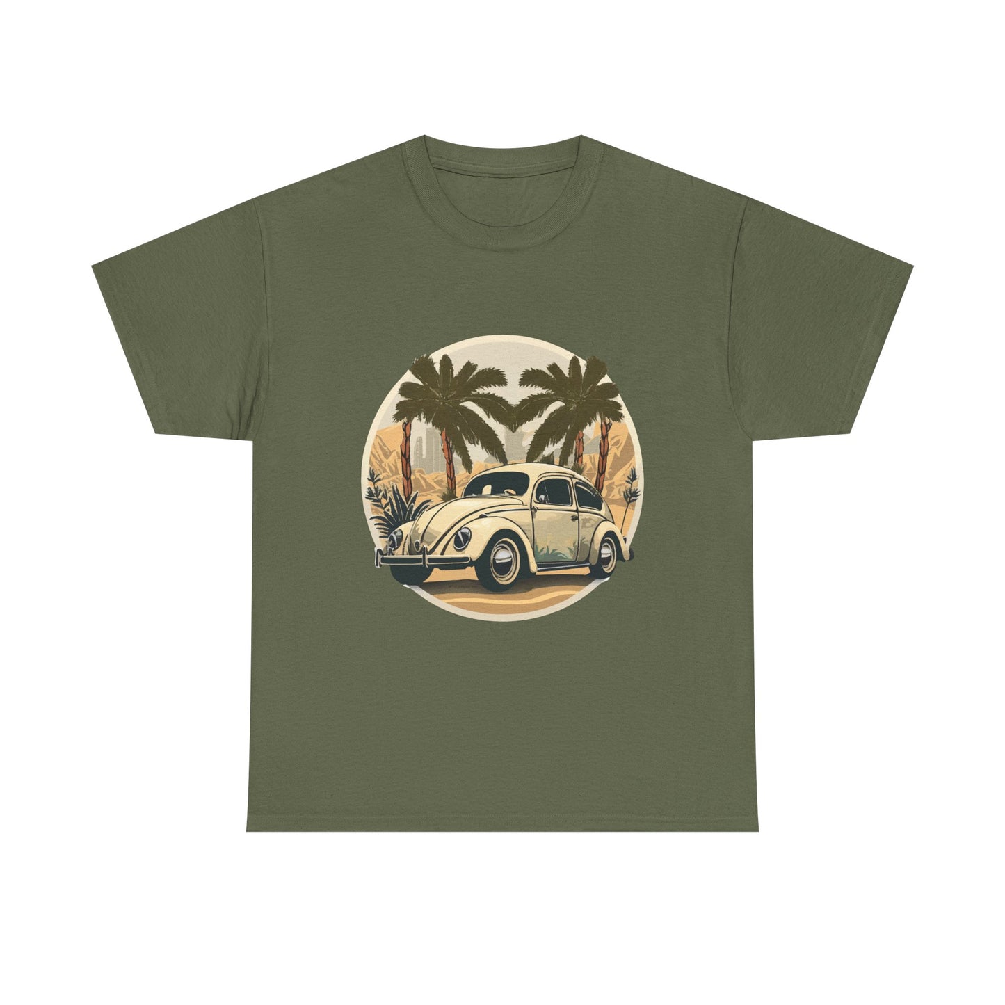 “Desert Palms Drive” Vintage VW T-shirt, Retro California Cruiser Design, Retro Car Art, Unisex Heavy Cotton Tee