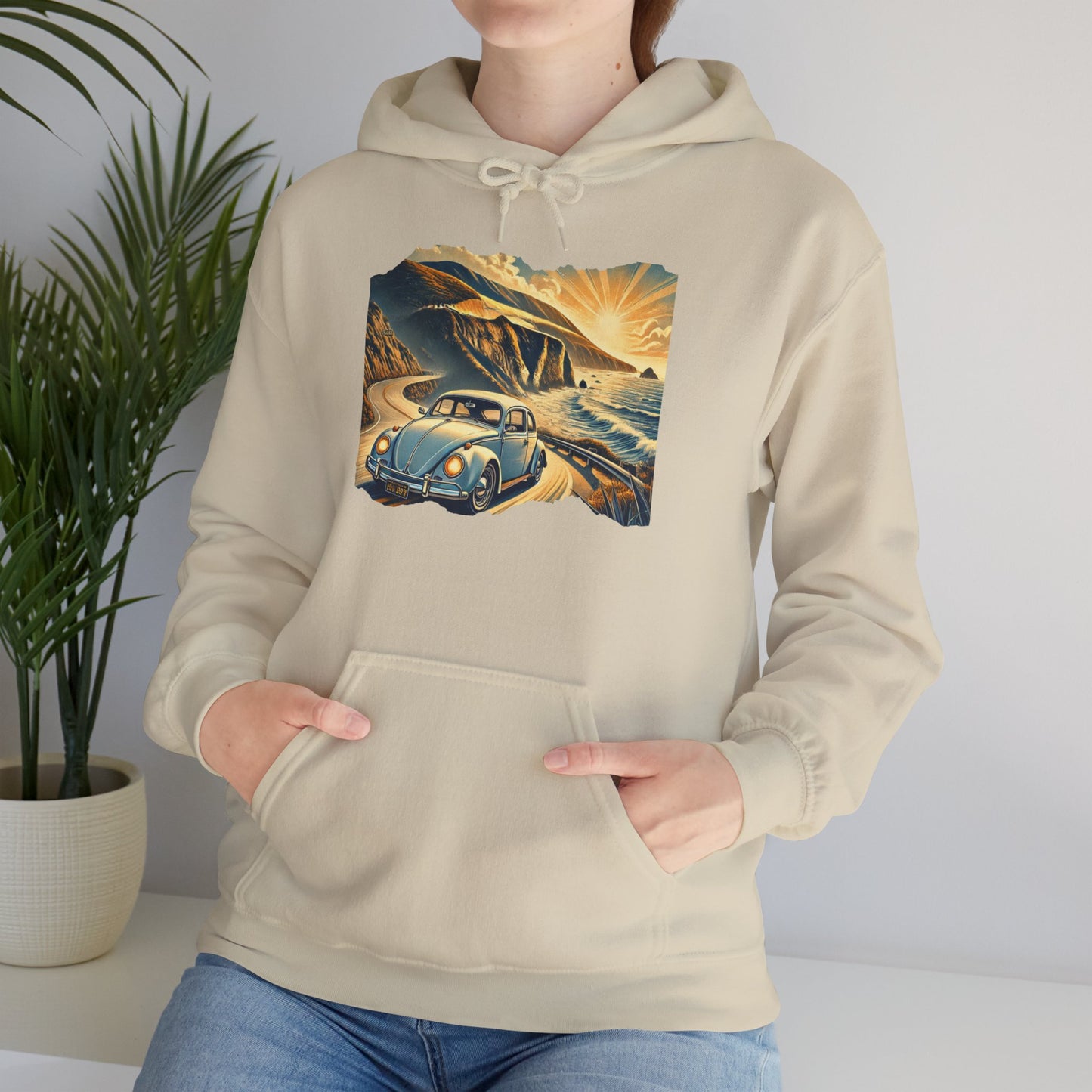 Coastal Cruise Vintage VW Hoodie, Retro California Road Trip Style, Vintage Car Adventure Hooded Sweatshirt | Cozy Unisex Hoodie | Retro Travel Gift | Road Trip Apparel | Ideal for Holidays and Celebrations