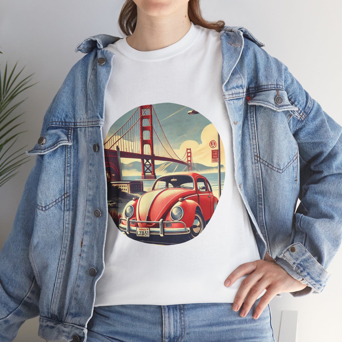 Golden Gate Cruiser VW T-Shirt, Retro San Francisco Vintage Car Design, Retro Car Vibes Unisex Heavy Cotton Tee, Graphic Tee, Vintage T-Shirt, Casual Wear, Gift for Car Lovers