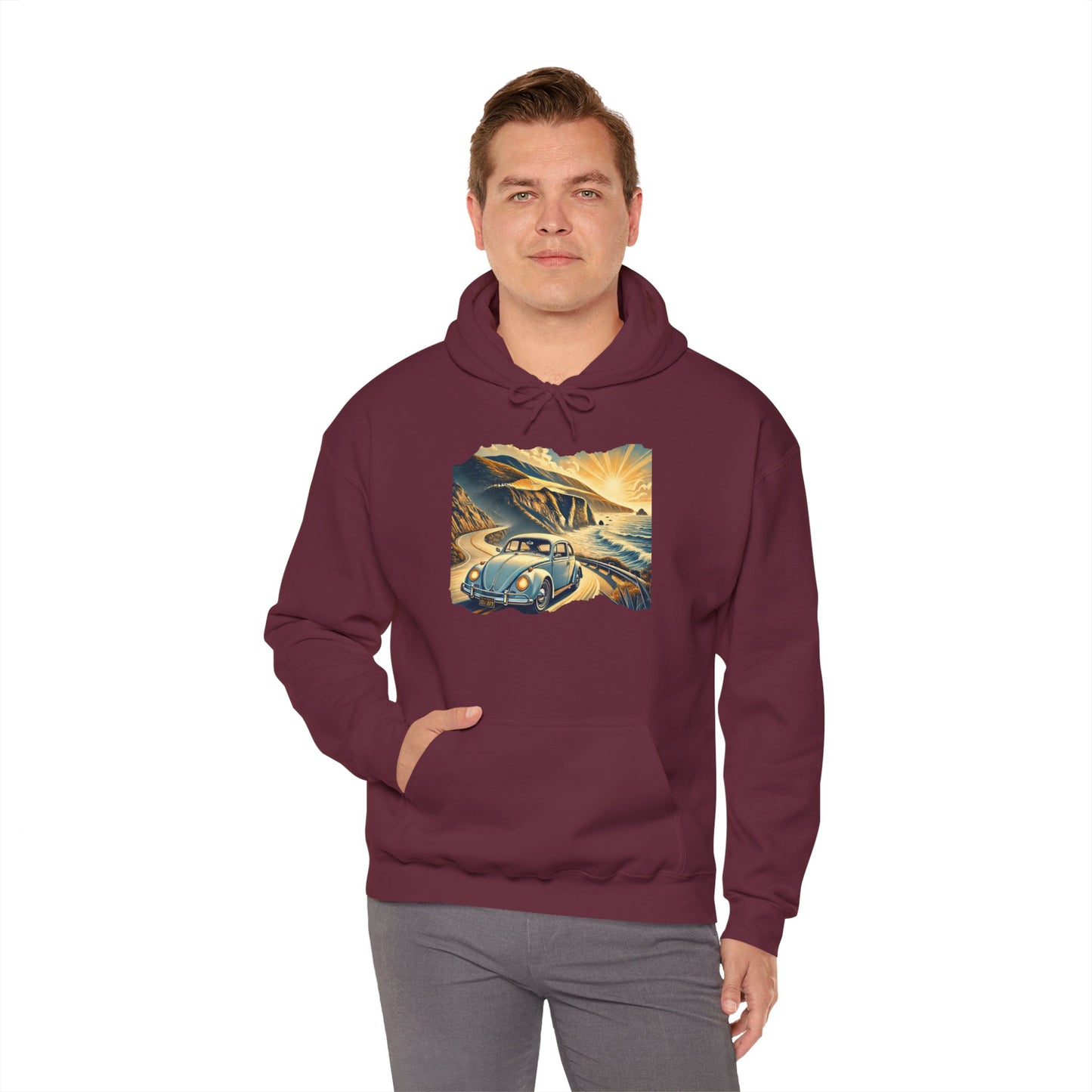Coastal Cruise Vintage VW Hoodie, Retro California Road Trip Style, Vintage Car Adventure Hooded Sweatshirt | Cozy Unisex Hoodie | Retro Travel Gift | Road Trip Apparel | Ideal for Holidays and Celebrations