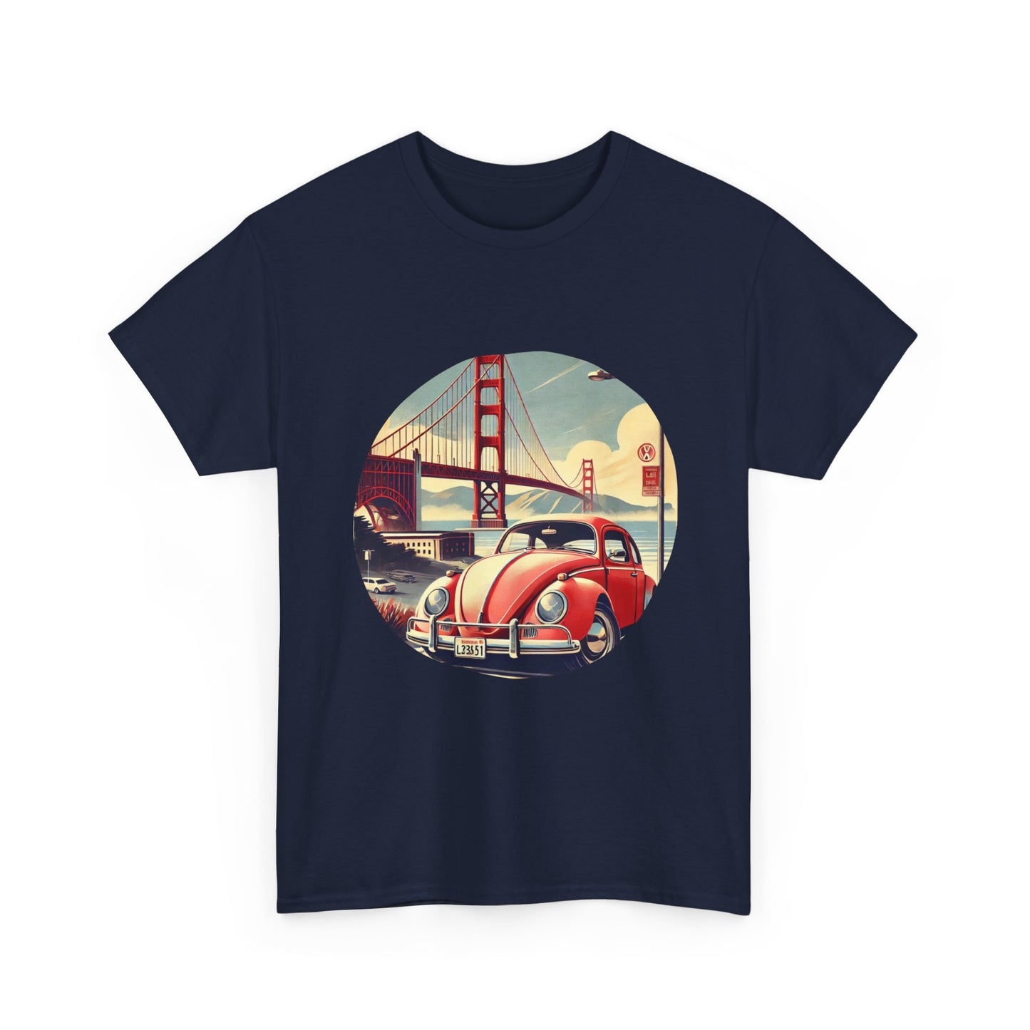 Golden Gate Cruiser VW T-Shirt, Retro San Francisco Vintage Car Design, Retro Car Vibes Unisex Heavy Cotton Tee, Graphic Tee, Vintage T-Shirt, Casual Wear, Gift for Car Lovers