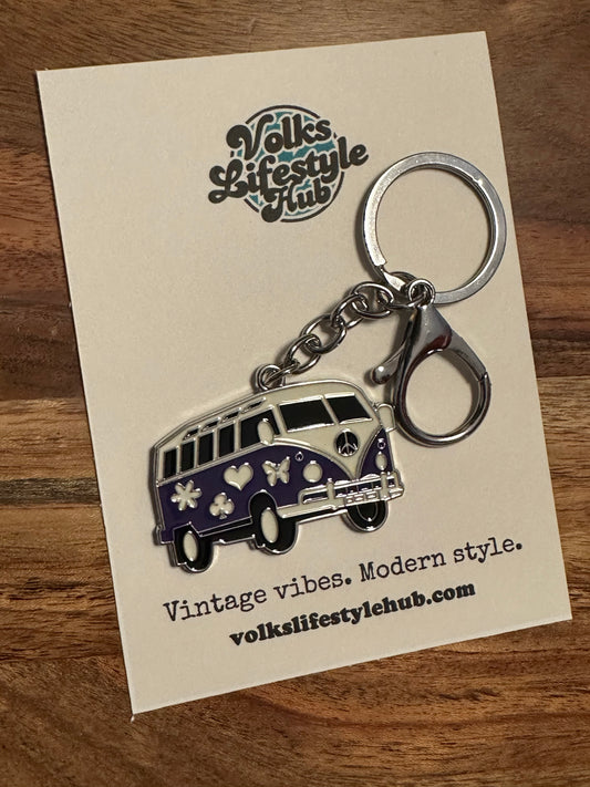 Purple VW Split Window Bus Large Key Chain with Clip