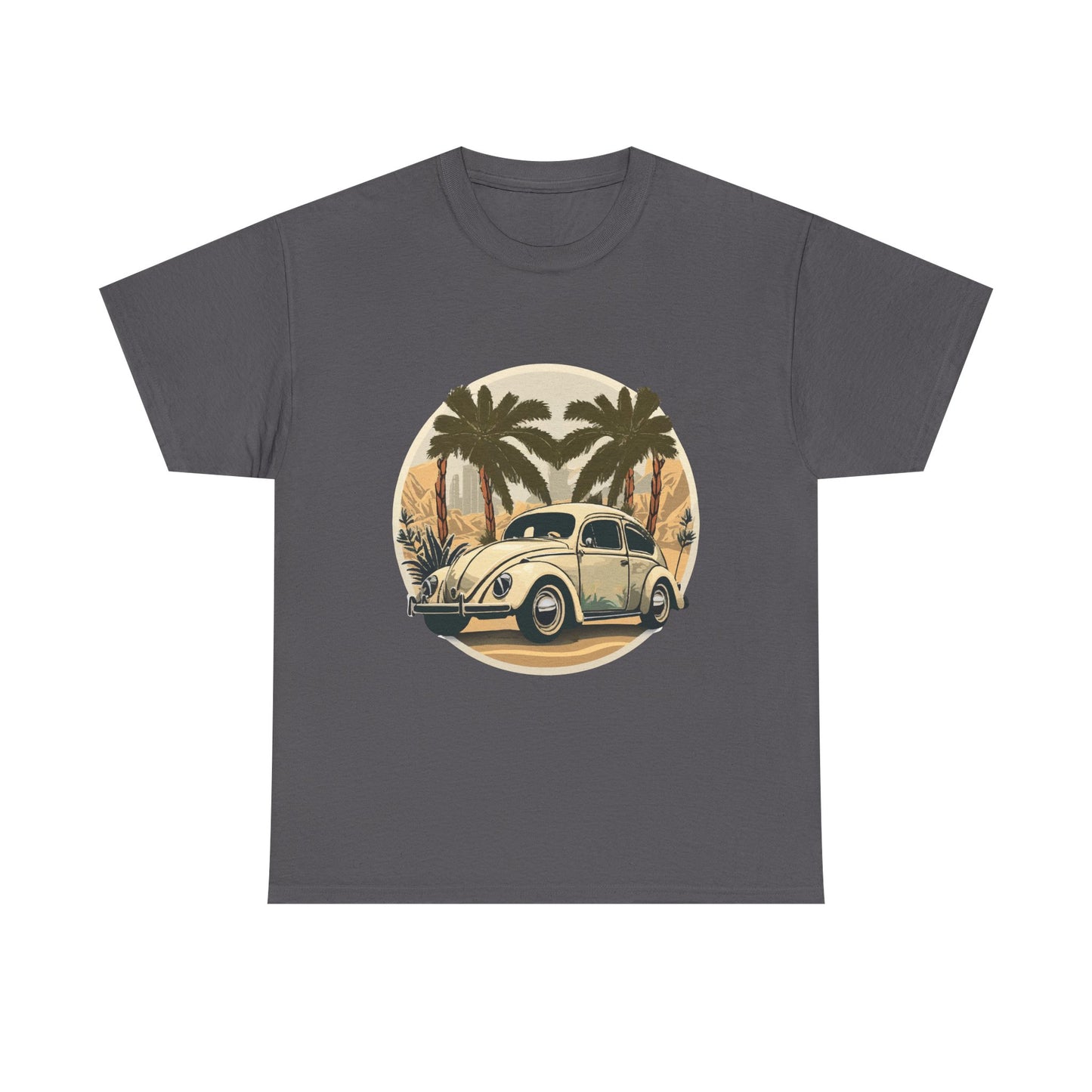 “Desert Palms Drive” Vintage VW T-shirt, Retro California Cruiser Design, Retro Car Art, Unisex Heavy Cotton Tee